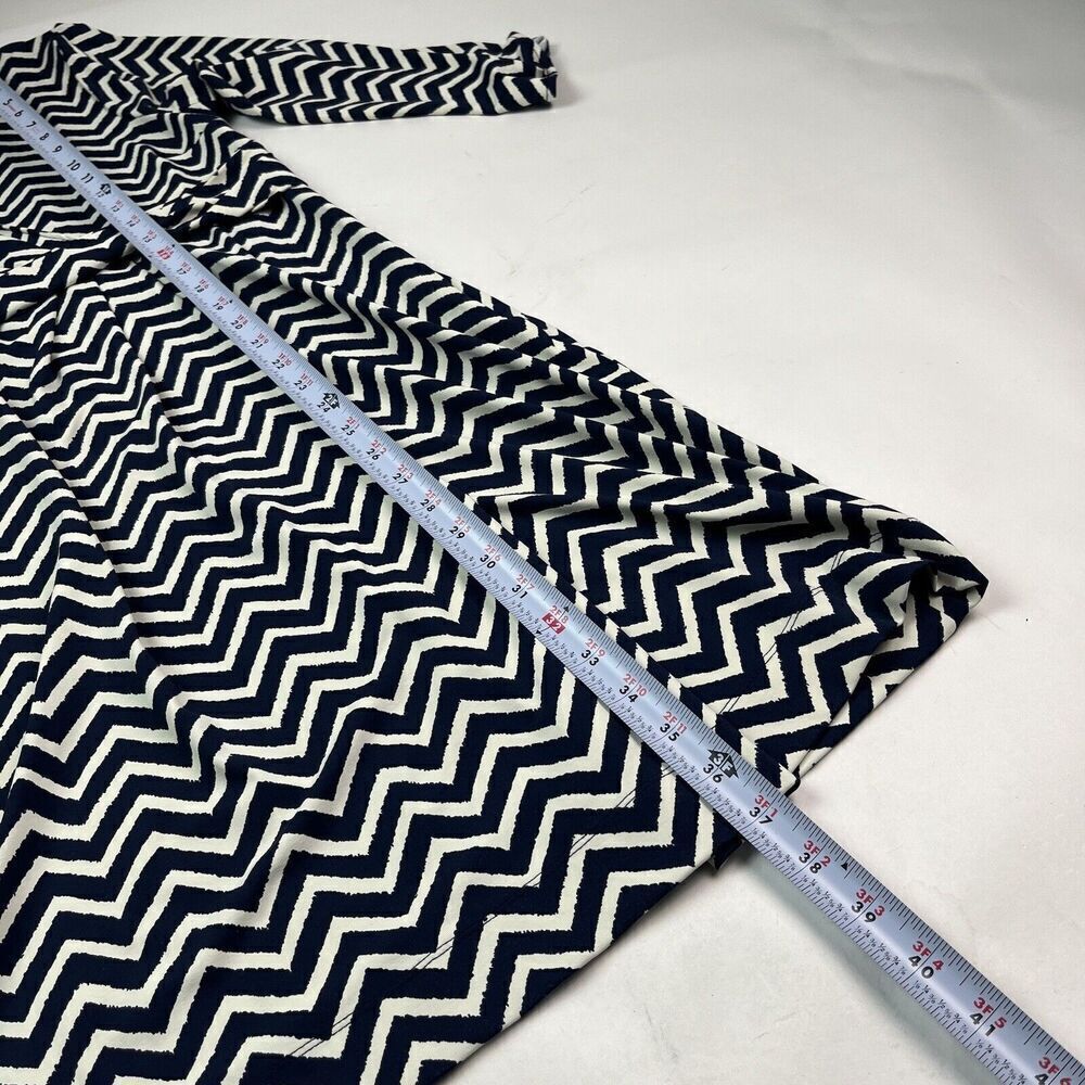 Talbots Chevron Print Belted Slinky Dress XLP Navy Jersey Office Nautical Coast - Picture 9 of 13